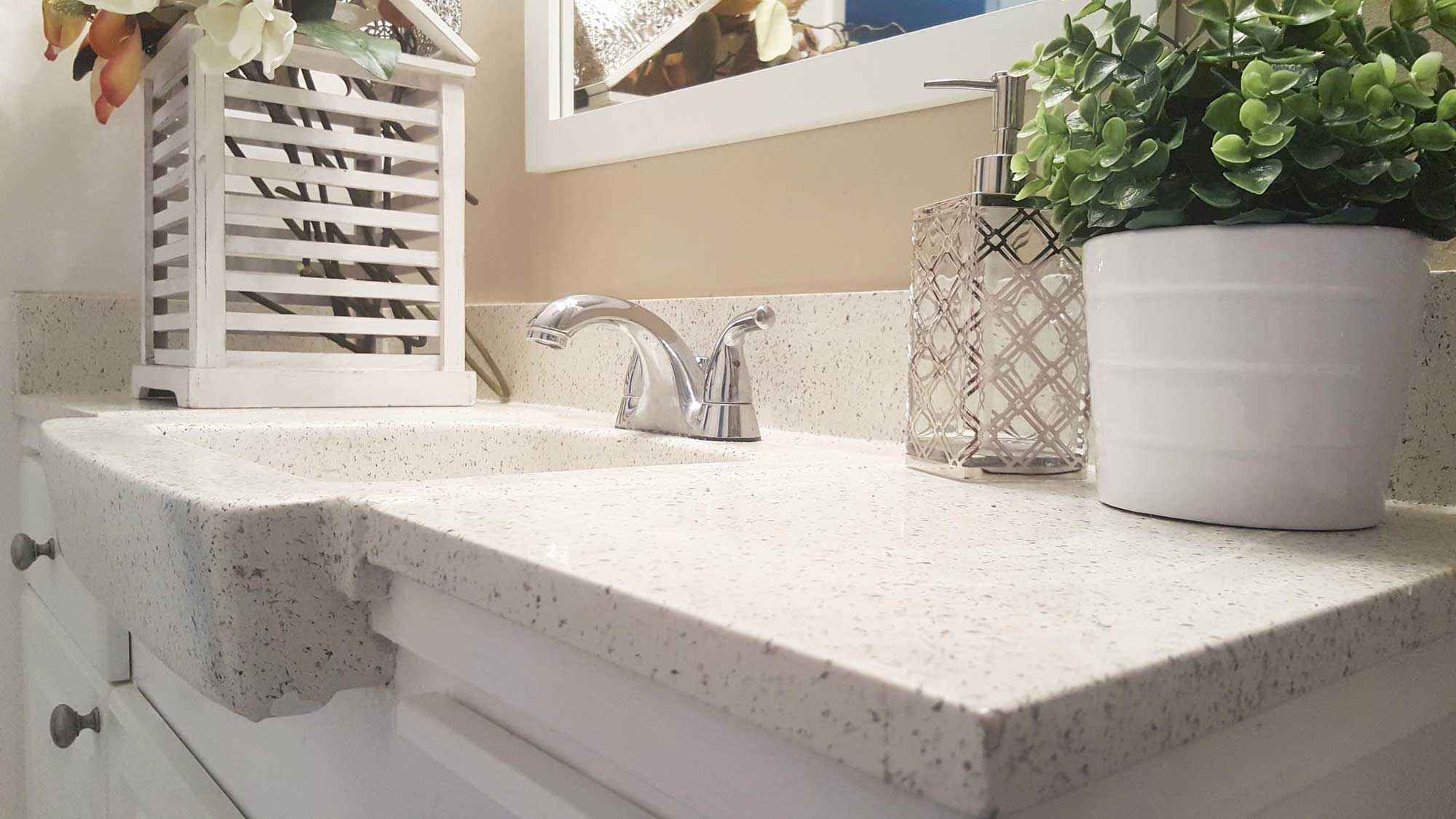 decorated bathroom sink close up at Terraces