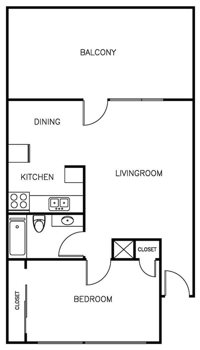 1 Bedroom Floorplan - 750 sqft