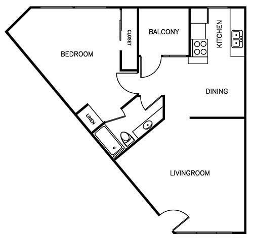 1 Bedroom Floorplan - 825 sqft